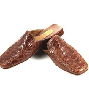 Pantofole in vero pelle di coccodrilllo color whisky tg.43