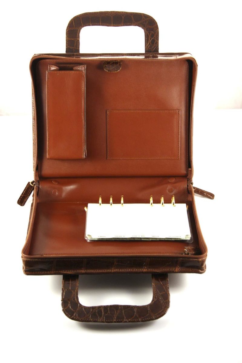 Cartella Organizer in Vera Pelle di Coccodrillo color tabacco - immagine 2